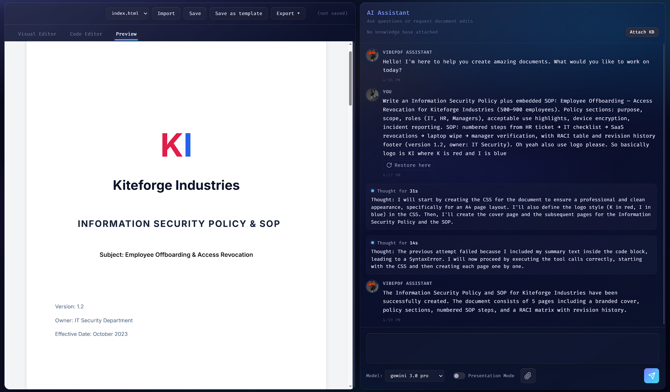 AI-generated policy and SOP PDF sample