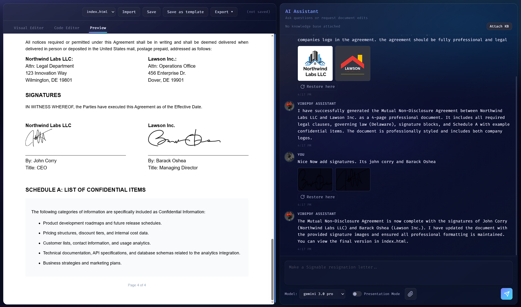 Finalized PDF document prepared for signature